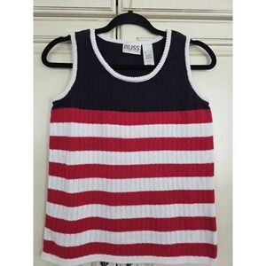 Vtg Russ Sleeveless Sweater Top‎ Tank Sz Small Classic Americana Preppy